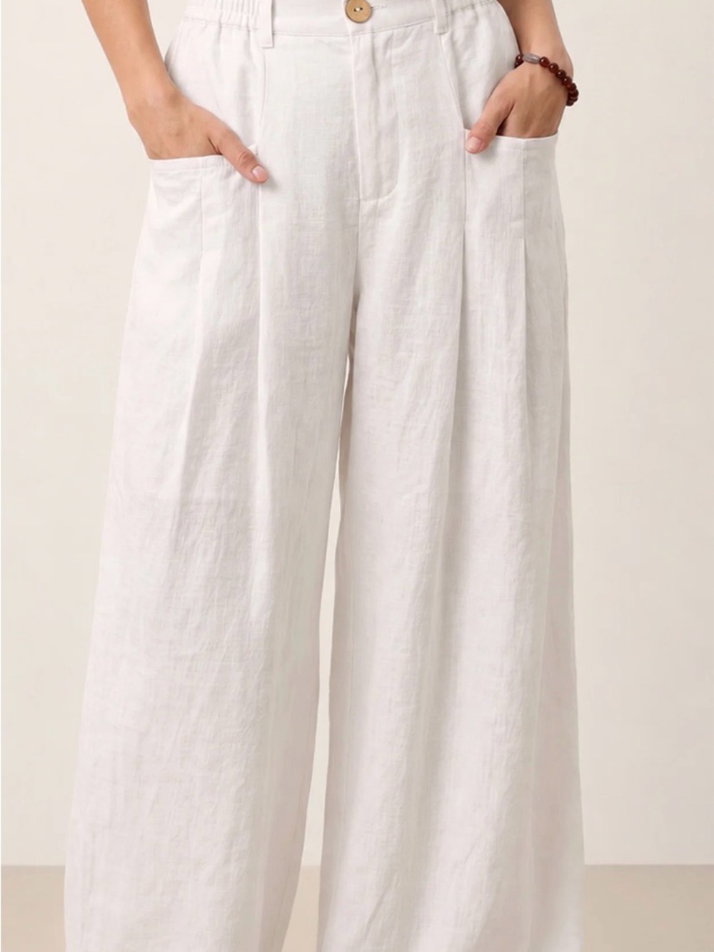 Women's Wide-Leg Linen Blend Pants in White